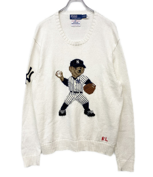 美品 POLO RALPH LAUREN ニット ヤンキース ベア セーター GENUINE MERCHANDISE メンズ SIZE L ポロ・ラルフローレン