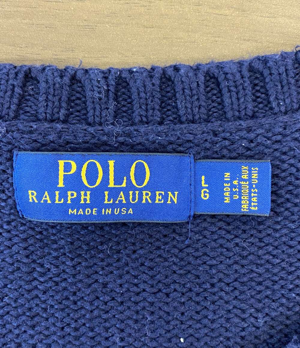 POLO RALPH LAUREN ニット アメリカンフラッグ USA製 ネイビー コットン メンズ SIZE L ポロ・ラルフローレン