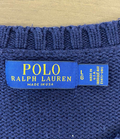 POLO RALPH LAUREN ニット アメリカンフラッグ USA製 ネイビー コットン メンズ SIZE L ポロ・ラルフローレン