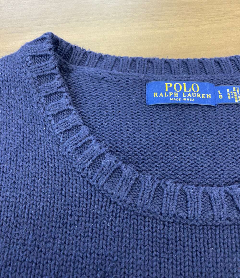 POLO RALPH LAUREN ニット アメリカンフラッグ USA製 ネイビー コットン メンズ SIZE L ポロ・ラルフローレン