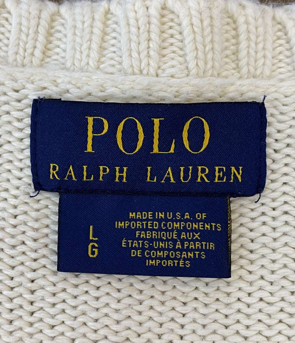 POLO RALPH LAUREN ニット アメリカンフラッグ USA製 ホワイト コットン メンズ SIZE L ポロ・ラルフローレン