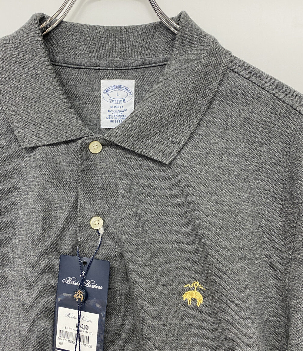 美品 Brooks Brothers ポロシャツ スーピマコットン ストレッチピケ ポロシャツ SLIM FIT GRAY メンズ SIZE L ブルックスブラザーズ