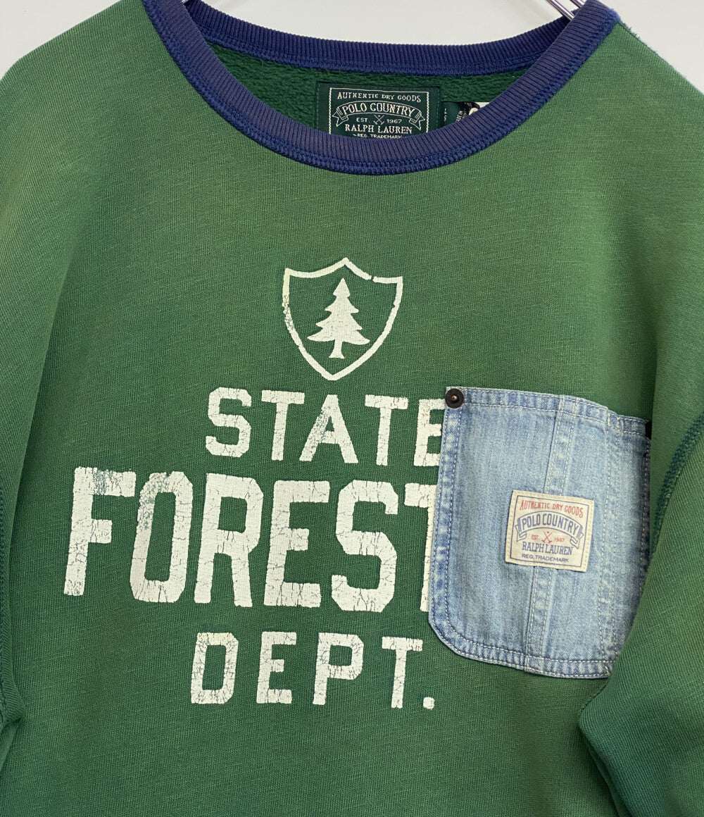 美品 POLO RALPH LAUREN スウェット COUNTRY PATCHWORK FLEECE SWEAT GRN メンズ SIZE L ポロ・ラルフローレン