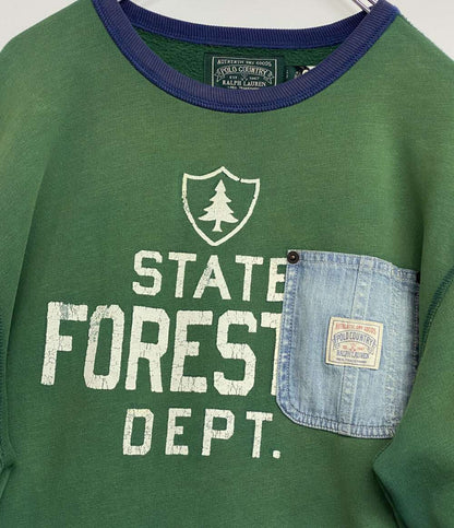 美品 POLO RALPH LAUREN スウェット COUNTRY PATCHWORK FLEECE SWEAT GRN メンズ SIZE L ポロ・ラルフローレン