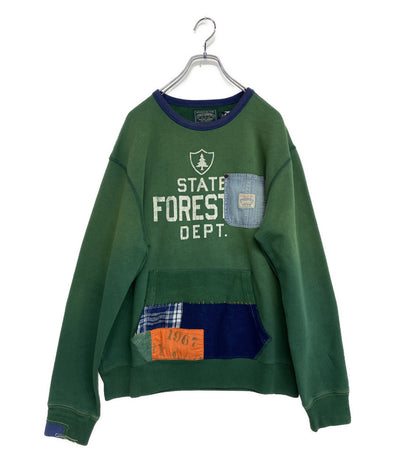 美品 POLO RALPH LAUREN スウェット COUNTRY PATCHWORK FLEECE SWEAT GRN メンズ SIZE L ポロ・ラルフローレン