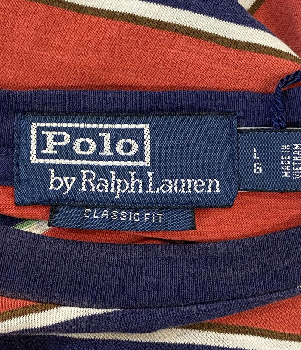 美品 POLO RALPH LAUREN 半袖Ｔシャツ CLASSIC FIT STRIPED GAUZE JERSEY T RED メンズ SIZE L ポロ・ラルフローレン