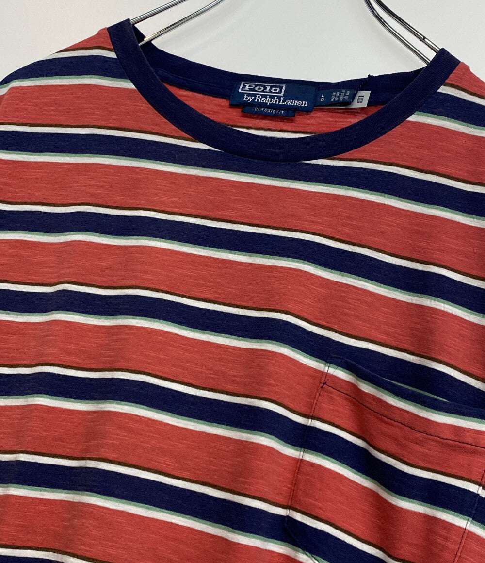 美品 POLO RALPH LAUREN 半袖Ｔシャツ CLASSIC FIT STRIPED GAUZE JERSEY T RED メンズ SIZE L ポロ・ラルフローレン