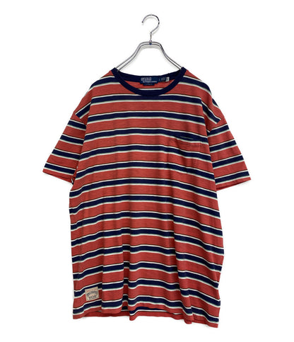 美品 POLO RALPH LAUREN 半袖Ｔシャツ CLASSIC FIT STRIPED GAUZE JERSEY T RED メンズ SIZE L ポロ・ラルフローレン