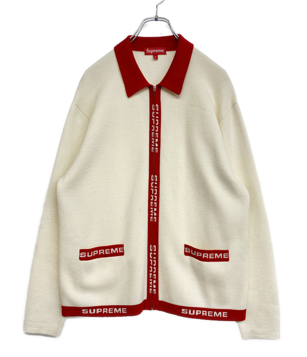 Supreme ニット 21SS LOGO TRIM ZIP UP CARDIGAN WHT メンズ SIZE M シュプリーム