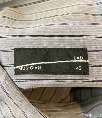 LAD MUSICIAN 半袖シャツ ストライプ ライトグレー×ブラック×パープル 2321-121 メンズ SIZE 42 ラッドミュージシャン
