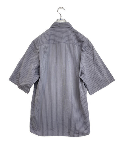 LAD MUSICIAN 半袖シャツ ストライプ ライトグレー×ブラック×パープル 2321-121 メンズ SIZE 42 ラッドミュージシャン