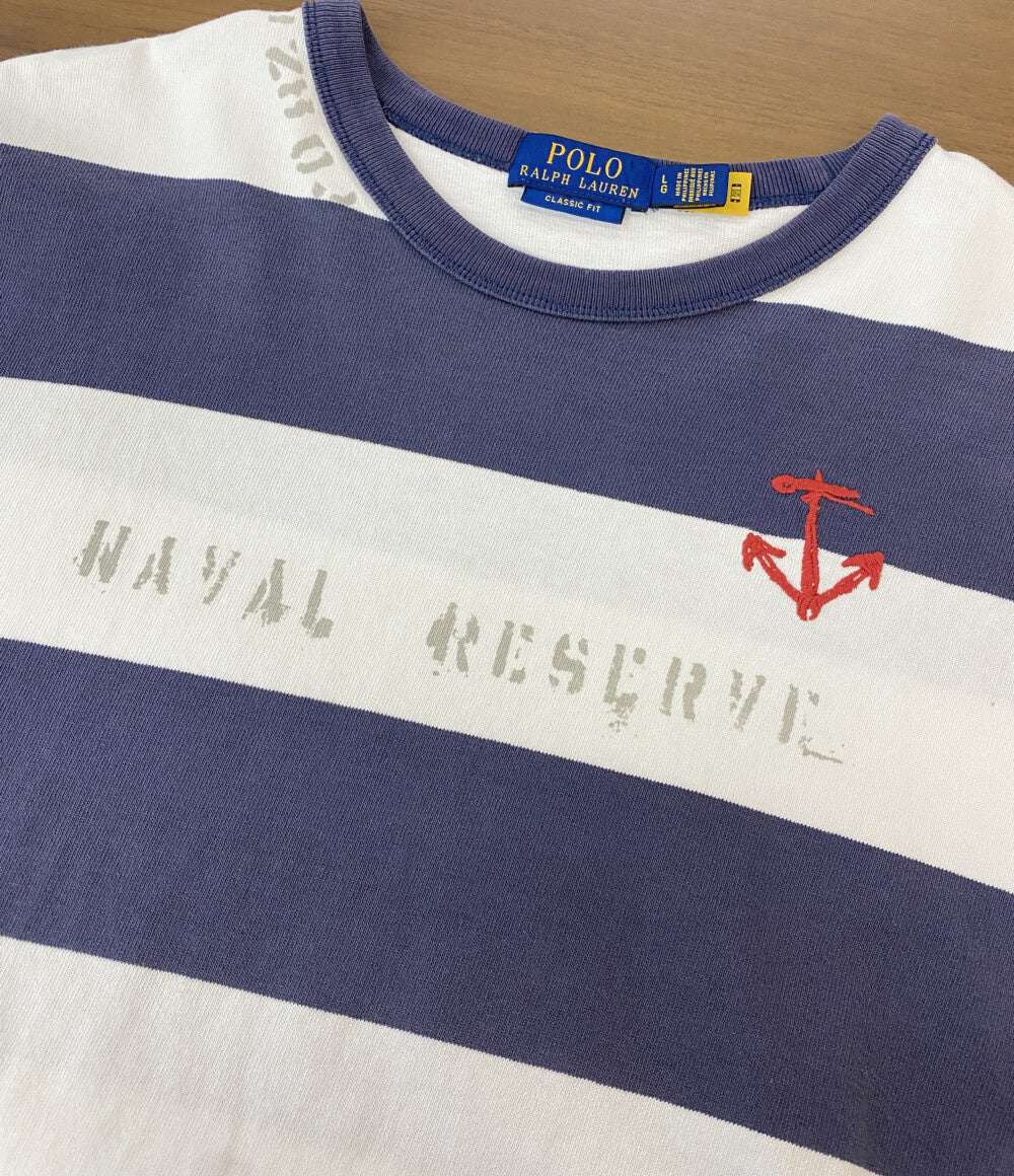 POLO RALPH LAUREN 半袖Tシャツ NAVAL RESERVE ワイドボーダー ステンシル 刺繍 メンズ SIZE L ポロ・ラルフローレン