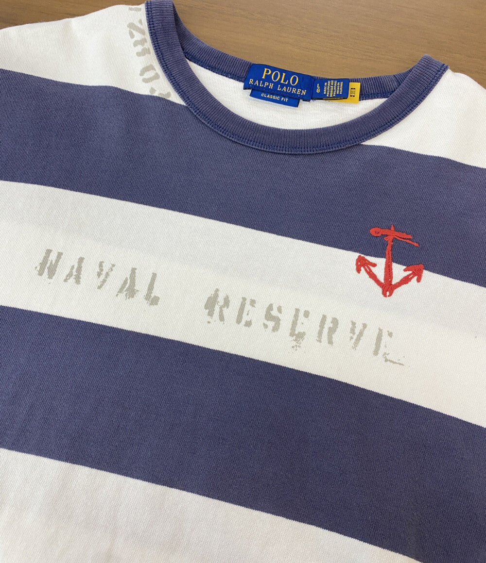 POLO RALPH LAUREN 半袖Tシャツ NAVAL RESERVE ワイドボーダー ステンシル 刺繍 メンズ SIZE L ポロ・ラルフローレン
