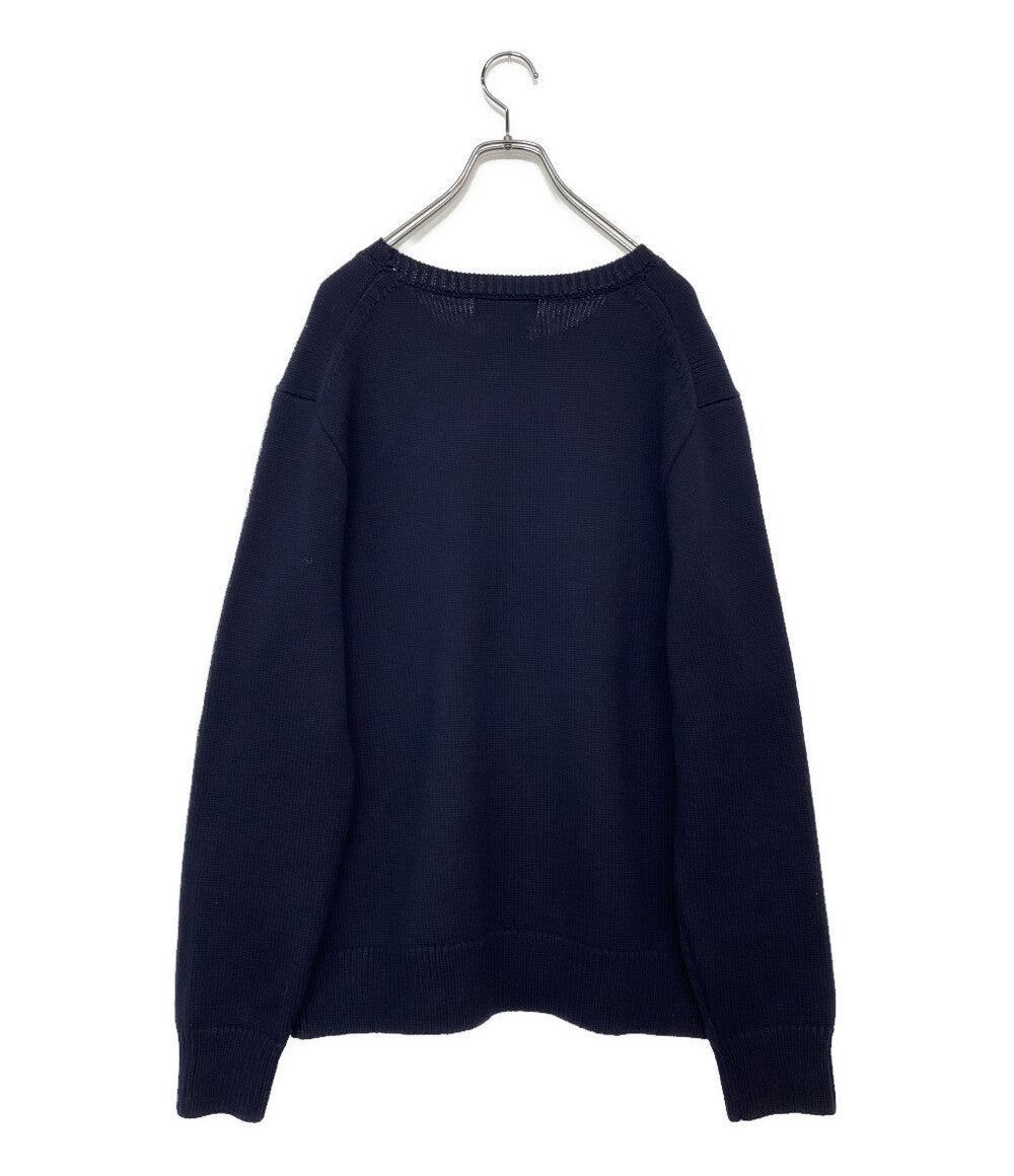 POLO RALPH LAUREN モノグラム ウール セーター USA製 ネイビー メンズ SIZE L ポロ・ラルフローレン