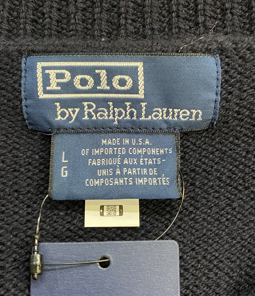 POLO RALPH LAUREN モノグラム ウール セーター USA製 ネイビー メンズ SIZE L ポロ・ラルフローレン