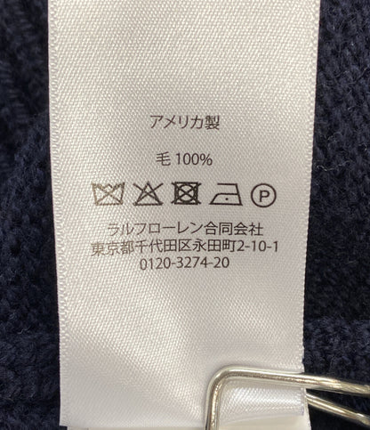 POLO RALPH LAUREN モノグラム ウール セーター USA製 ネイビー メンズ SIZE L ポロ・ラルフローレン