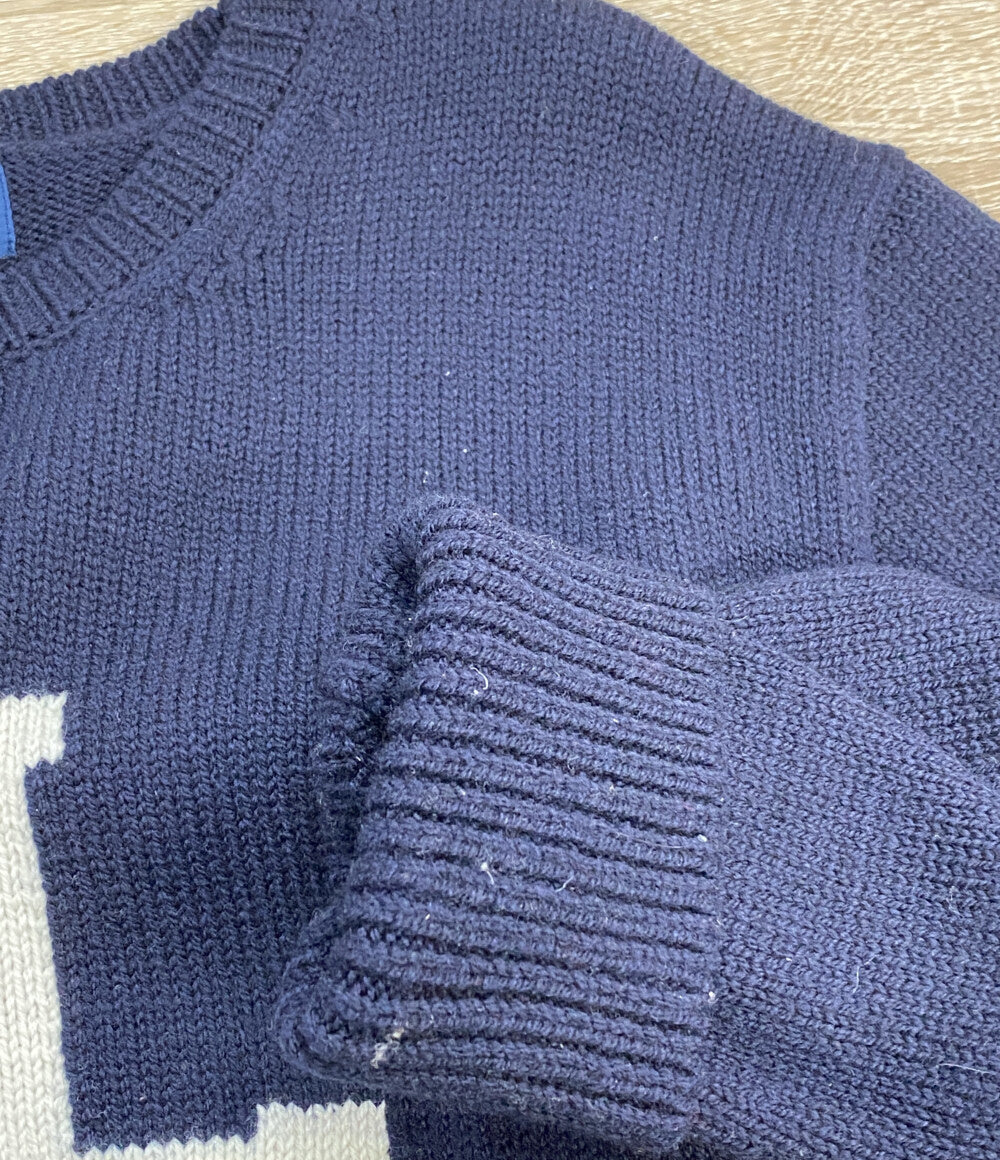 POLO RALPH LAUREN モノグラム ウール セーター USA製 ネイビー メンズ SIZE L ポロ・ラルフローレン