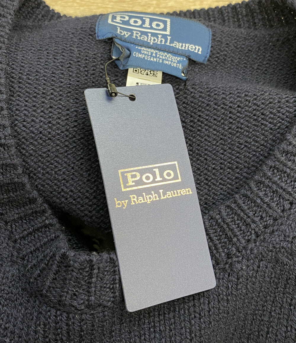 POLO RALPH LAUREN モノグラム ウール セーター USA製 ネイビー メンズ SIZE L ポロ・ラルフローレン