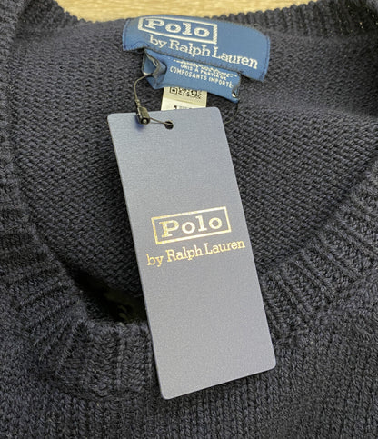 POLO RALPH LAUREN モノグラム ウール セーター USA製 ネイビー メンズ SIZE L ポロ・ラルフローレン