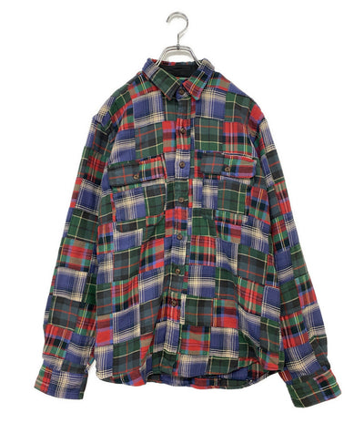 美品 POLO RALPH LAUREN スエードパッチ ワークシャツ クラシック フィット チェック メンズ SIZE M ポロ・ラルフローレン