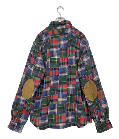 美品 POLO RALPH LAUREN スエードパッチ ワークシャツ クラシック フィット チェック メンズ SIZE M ポロ・ラルフローレン