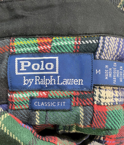 美品 POLO RALPH LAUREN スエードパッチ ワークシャツ クラシック フィット チェック メンズ SIZE M ポロ・ラルフローレン