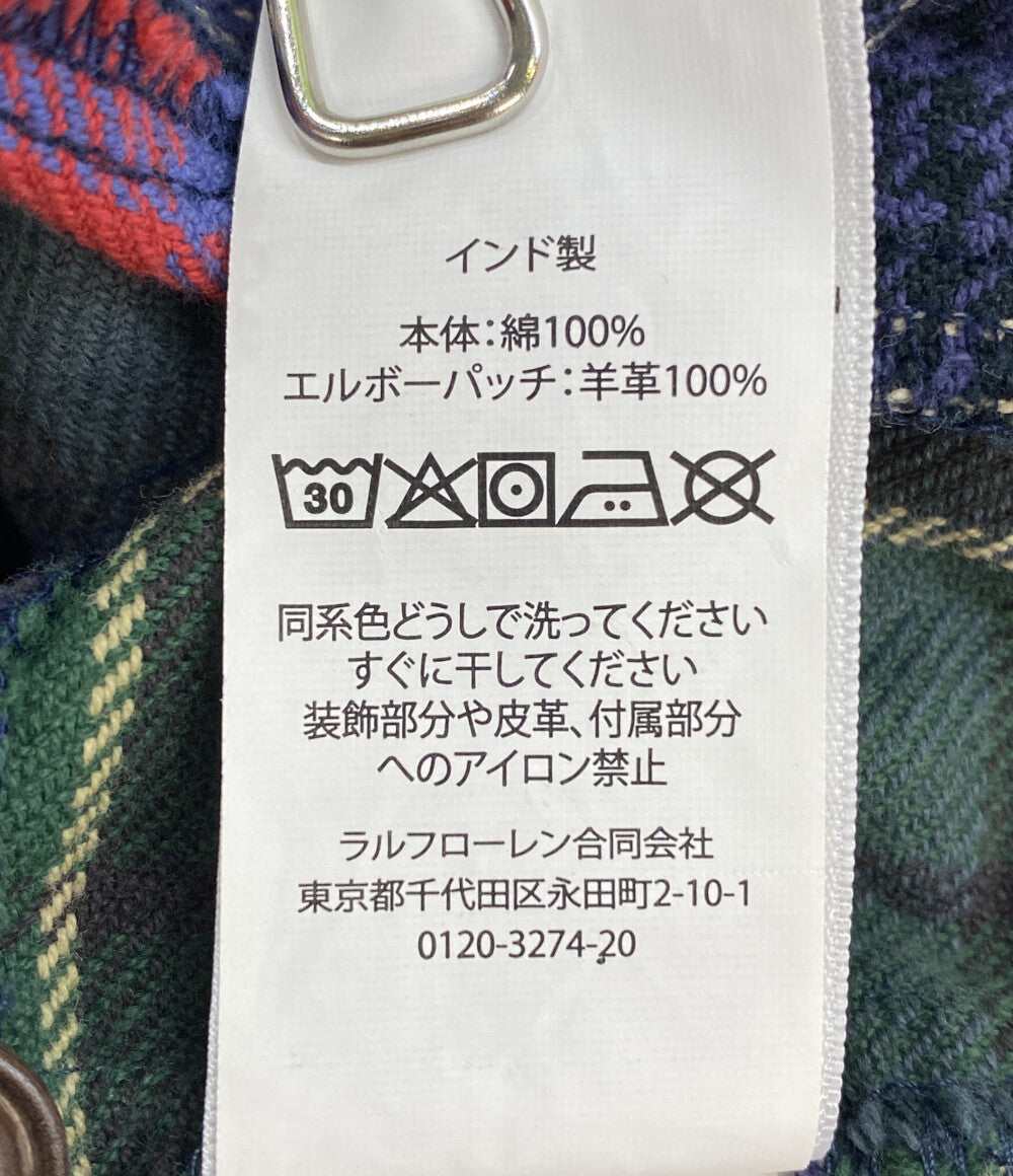美品 POLO RALPH LAUREN スエードパッチ ワークシャツ クラシック フィット チェック メンズ SIZE M ポロ・ラルフローレン