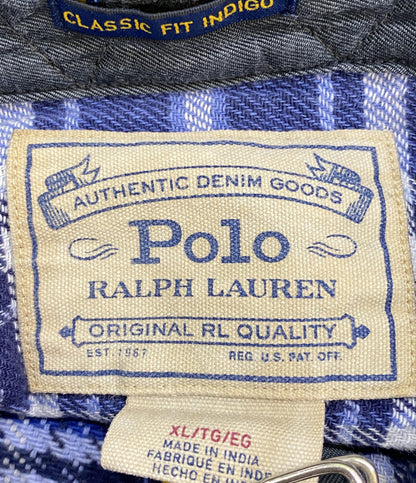 POLO RALPH LAUREN ネルシャツ パッチワーク ネイティブ柄 BLUE チン&マチ付 メンズ SIZE XL ポロ・ラルフローレン