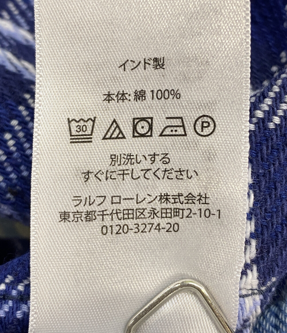 POLO RALPH LAUREN ネルシャツ パッチワーク ネイティブ柄 BLUE チン&マチ付 メンズ SIZE XL ポロ・ラルフローレン