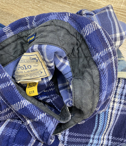 POLO RALPH LAUREN ネルシャツ パッチワーク ネイティブ柄 BLUE チン&マチ付 メンズ SIZE XL ポロ・ラルフローレン