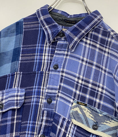 POLO RALPH LAUREN ネルシャツ パッチワーク ネイティブ柄 BLUE チン&マチ付 メンズ SIZE XL ポロ・ラルフローレン
