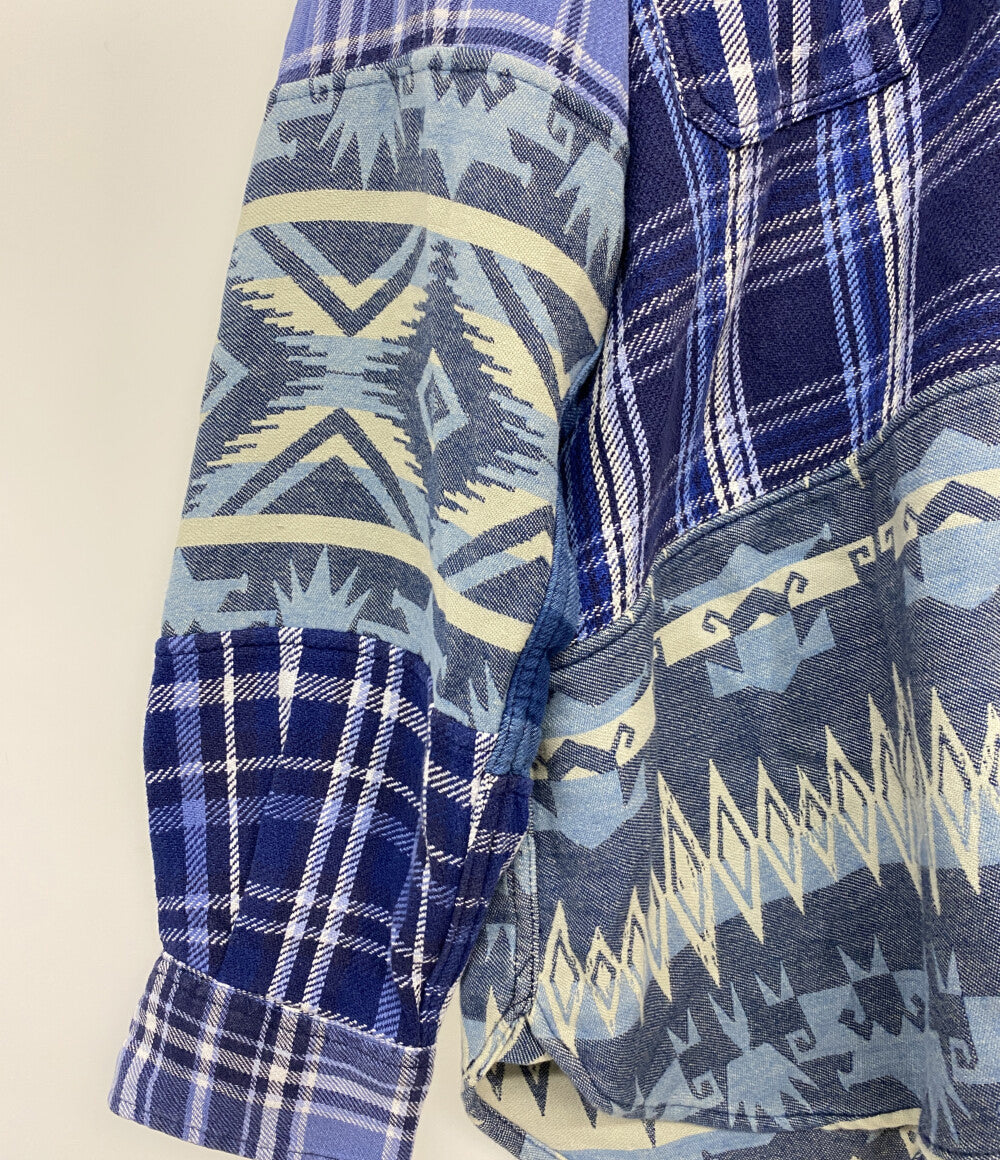 POLO RALPH LAUREN ネルシャツ パッチワーク ネイティブ柄 BLUE チン&マチ付 メンズ SIZE XL ポロ・ラルフローレン