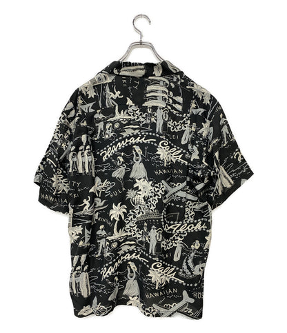 SUN SURF アロハシャツ 総柄 ブラックベース SS37474 日本製 メンズ SIZE L