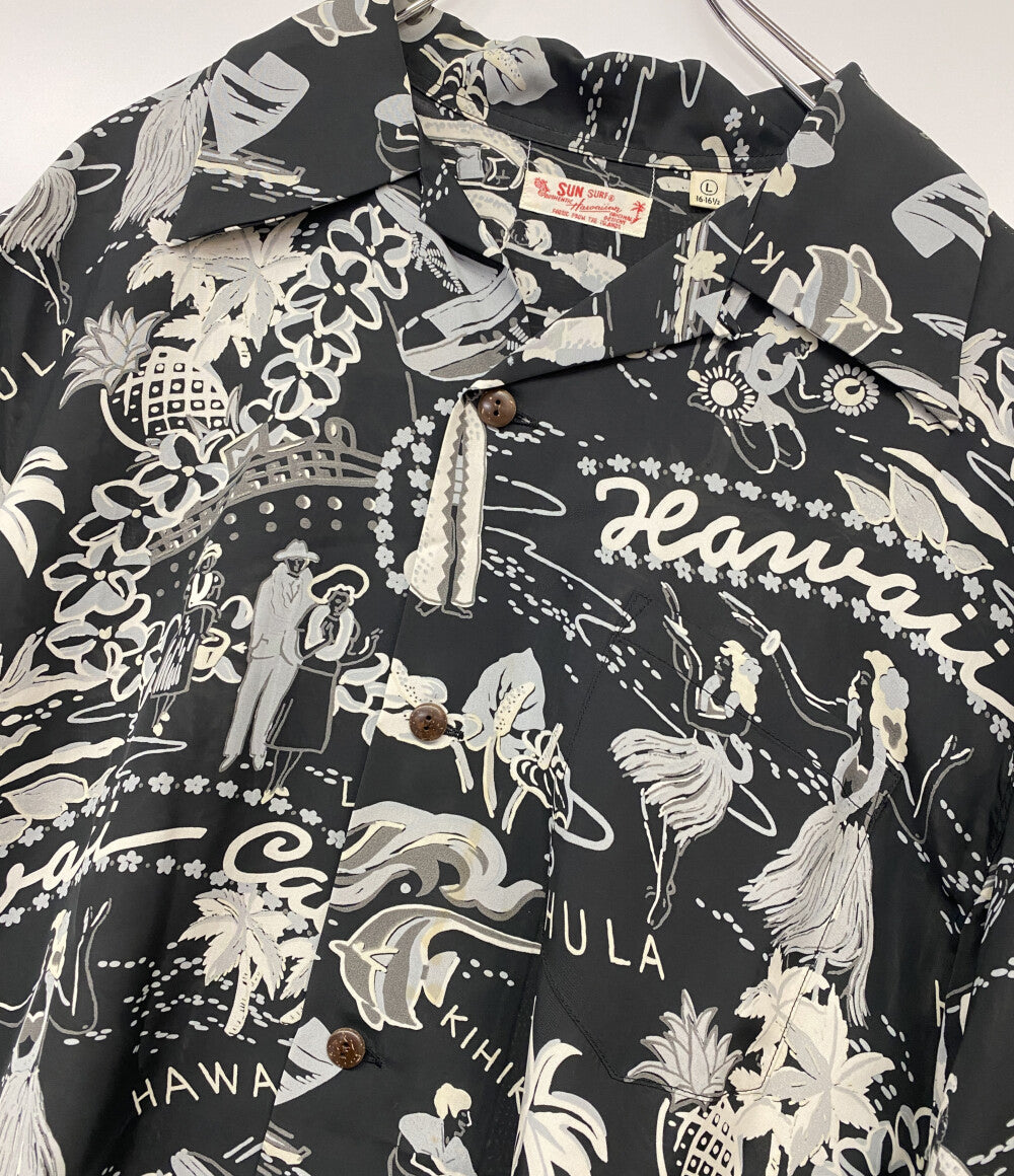 SUN SURF アロハシャツ 総柄 ブラックベース SS37474 日本製 メンズ SIZE L