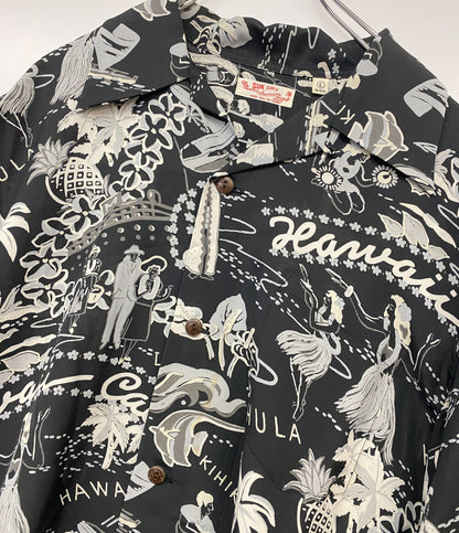 SUN SURF アロハシャツ 総柄 ブラックベース SS37474 日本製 メンズ SIZE L