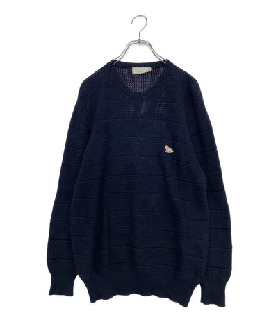 MAISON KITSUNE ニット KMM-0522-A カギ編み 横編み ネイビー メンズ SIZE L メゾンキツネ