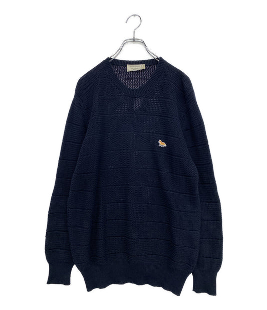 MAISON KITSUNE ニット KMM-0522-A カギ編み 横編み ネイビー メンズ SIZE L メゾンキツネ