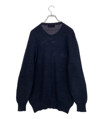 MAISON KITSUNE ニット KMM-0522-A カギ編み 横編み ネイビー メンズ SIZE L メゾンキツネ