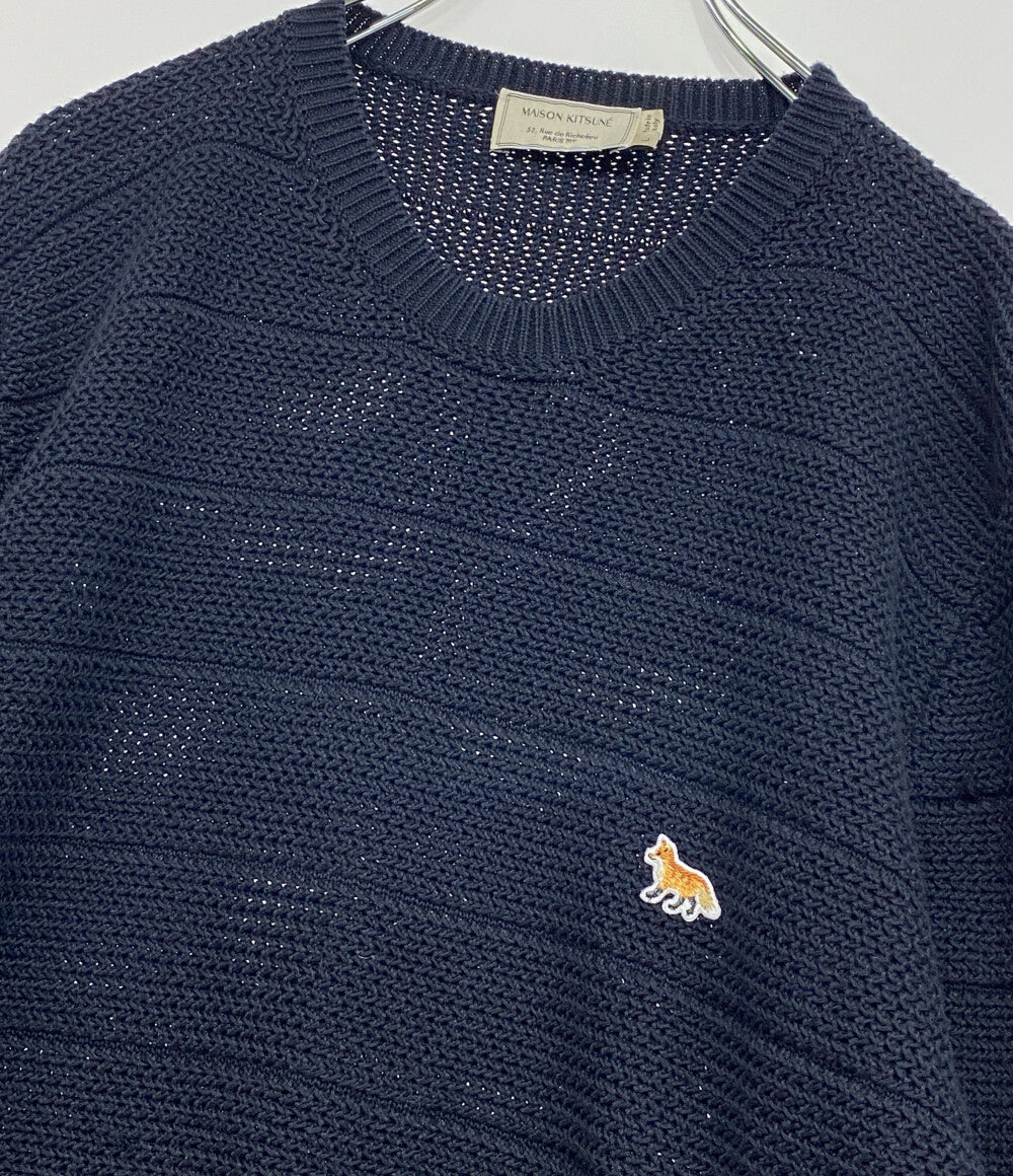 MAISON KITSUNE ニット KMM-0522-A カギ編み 横編み ネイビー メンズ SIZE L メゾンキツネ
