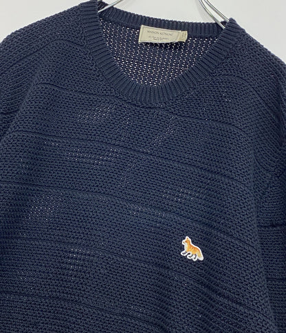 MAISON KITSUNE ニット KMM-0522-A カギ編み 横編み ネイビー メンズ SIZE L メゾンキツネ