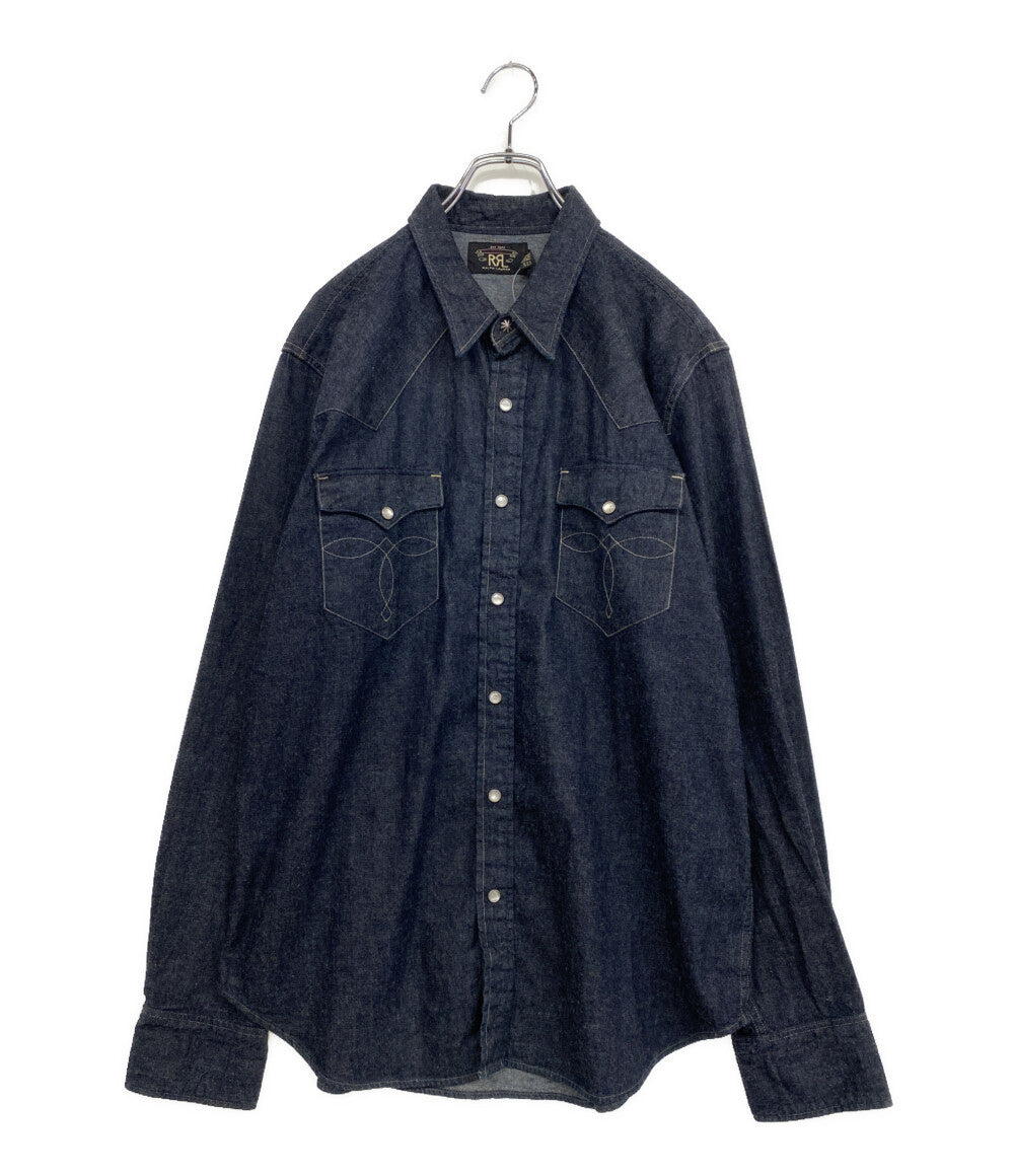 美品 RRL RALPH LAUREN 長袖シャツ スリム フィット デニム ウエスタン シャツ リンス メンズ SIZE XL ダブルアールエル