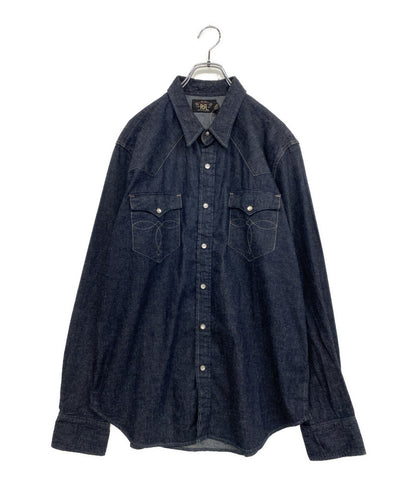 美品 RRL RALPH LAUREN 長袖シャツ スリム フィット デニム ウエスタン シャツ リンス メンズ SIZE XL ダブルアールエル