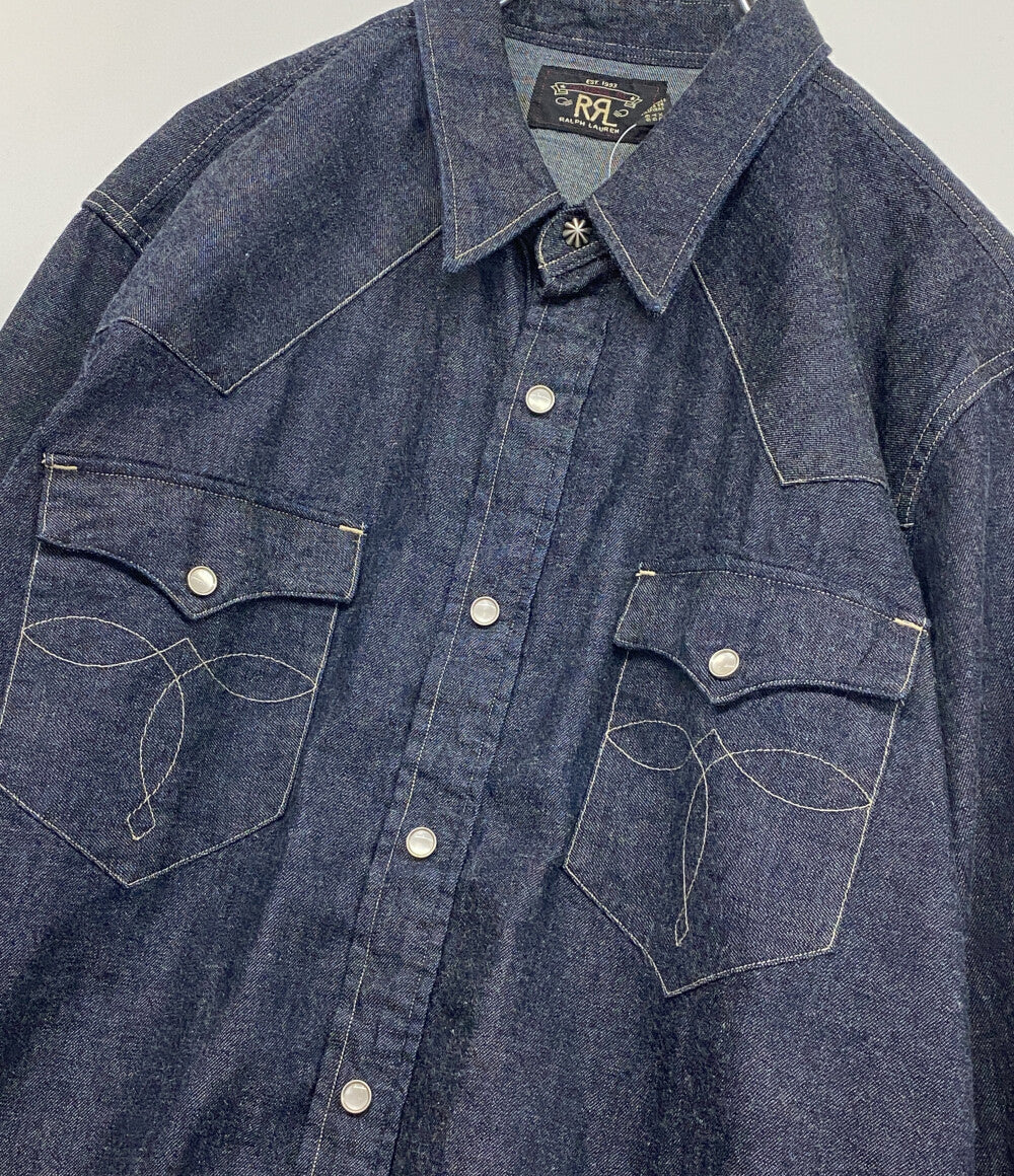 美品 RRL RALPH LAUREN 長袖シャツ スリム フィット デニム ウエスタン シャツ リンス メンズ SIZE XL ダブルアールエル