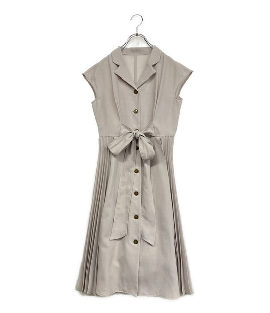 美品 Apuweiser-riche ノースリーブワンピース ベージュ バックプリーツ切替 M インナー付 29364521 レディース SIZE 2 アプワイザーリッシェ