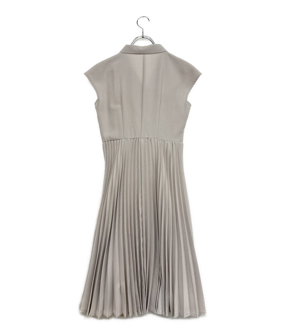 美品 Apuweiser-riche ノースリーブワンピース ベージュ バックプリーツ切替 M インナー付 29364521 レディース SIZE 2 アプワイザーリッシェ