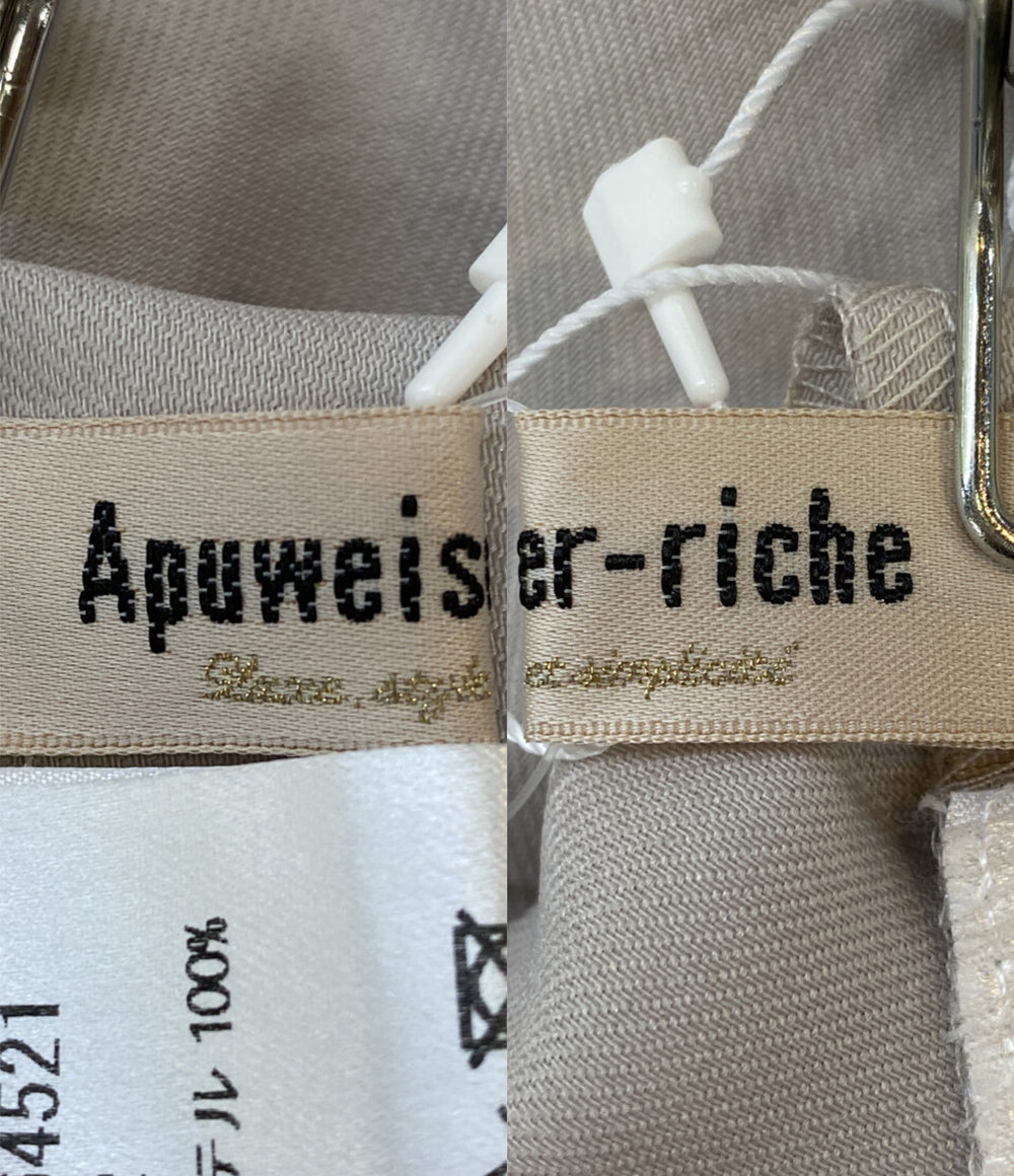 美品 Apuweiser-riche ノースリーブワンピース ベージュ バックプリーツ切替 M インナー付 29364521 レディース SIZE 2 アプワイザーリッシェ