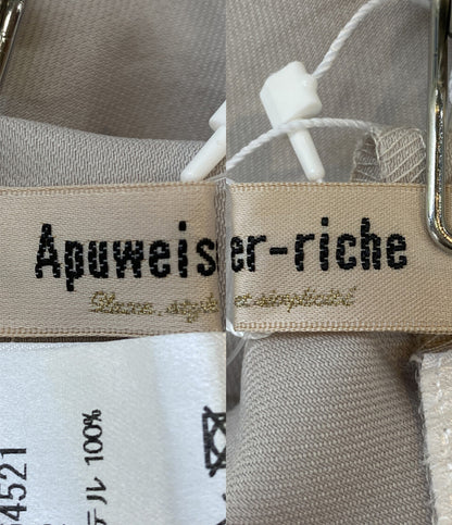 美品 Apuweiser-riche ノースリーブワンピース ベージュ バックプリーツ切替 M インナー付 29364521 レディース SIZE 2 アプワイザーリッシェ