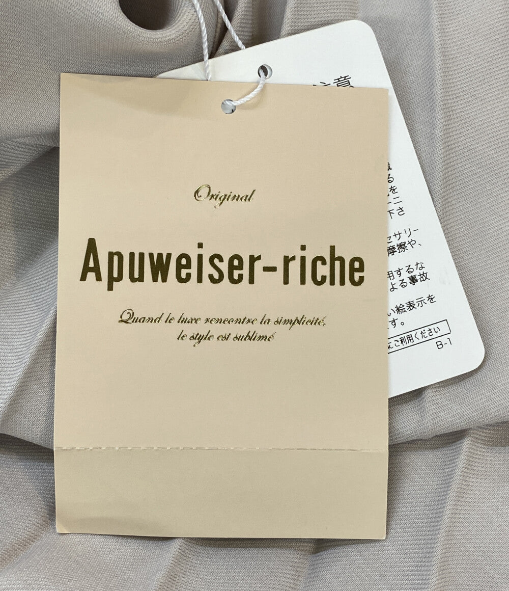 美品 Apuweiser-riche ノースリーブワンピース ベージュ バックプリーツ切替 M インナー付 29364521 レディース SIZE 2 アプワイザーリッシェ