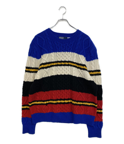 美品 POLO RALPH LAUREN ニット STRIPED ARAN-KNIT WOOL BLEND SW メンズ SIZE L ポロ・ラルフローレン