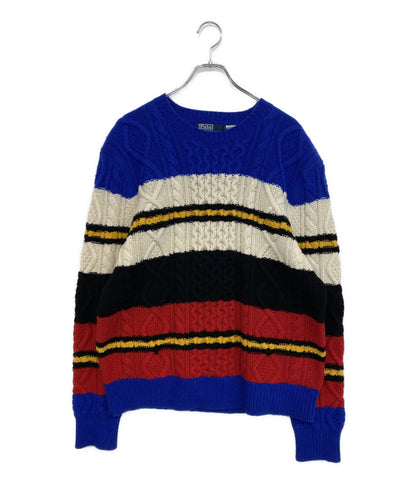 美品 POLO RALPH LAUREN ニット STRIPED ARAN-KNIT WOOL BLEND SW メンズ SIZE L ポロ・ラルフローレン